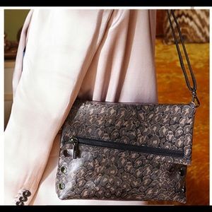 Hammitt Los Angeles Black Leopard VIP Medium Clutch/Shoulder Bag.